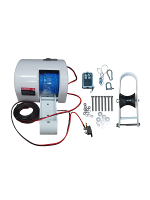 Guincho elétrico 12V 150W c/ controle remoto e rolete p/ âncoras até 13.6kg