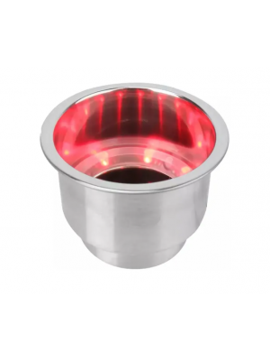Porta copo em aço inox com dreno e led - Vermelho 