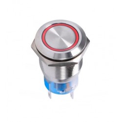 Botão Interruptor Inox, 5 pinos, Led Vermelho  12V/18A