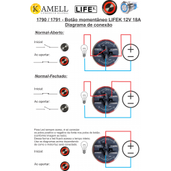 Botão interruptor MOMENTANEO em AÇO INOX 6 pinos - led azul