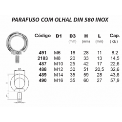 Parafuso com Olhal DIN 580 INOX (M8)