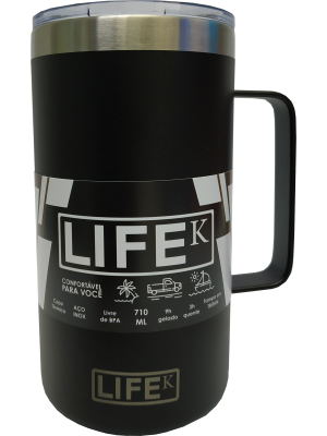 Caneca LIFEK térmica EM AÇO INOX, na cor Preta, 710ML, com tampa