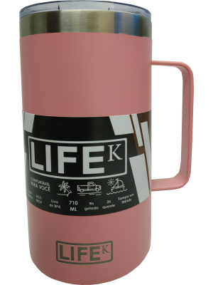 Caneca LIFEK térmica EM AÇO INOX, na cor Rosa, 710ML, com tampa