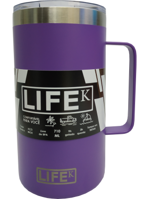 Caneca LIFEK térmica EM AÇO INOX, na cor Lilás, 710ML, com tampa