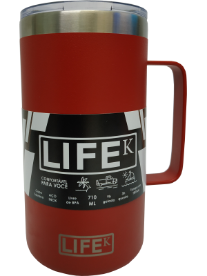 Caneca LIFEK térmica EM AÇO INOX, na cor Vermelha, 710ML, com tampa