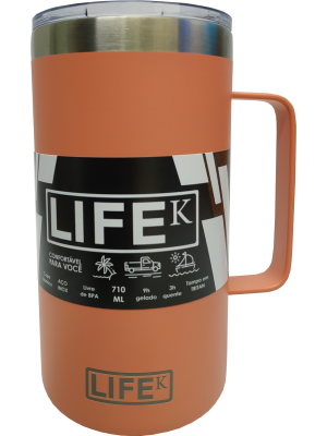 Caneca LIFEK térmica EM AÇO INOX, na cor Laranja, 710ML, com tampa