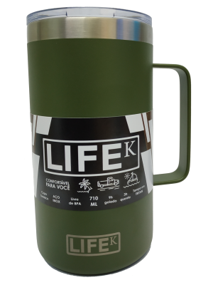 Caneca LIFEK térmica EM AÇO INOX, na cor verde militar, 710ML, com tampa