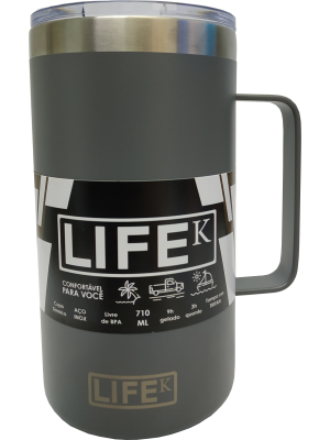 Caneca LIFEK térmica EM AÇO INOX, na cor chumbo, 710ML, com tampa