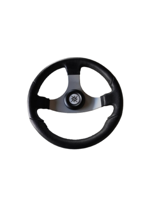 VOLANTE EM POLIURETANO, REF: T15B-35, PRETO, E PARTE CENTRAL EM ALUMINIO, UTILIZADO EXCLUSIVAMENTE EM EMBARCAÇÕES. 