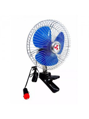 Ventilador Giratório 8" -  12V/15W, com 3 laminas na cor azul e base em clip